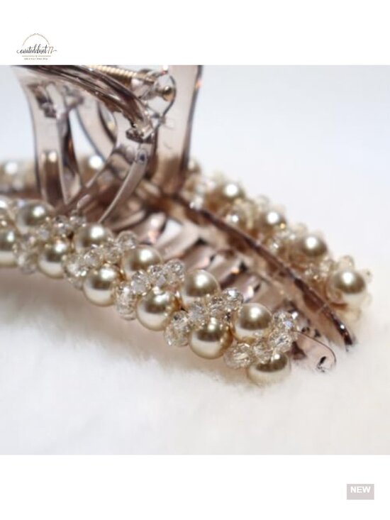 Handmade Faux Pearl Clear Crystal Hair Claw Clips for Women Strong Hold